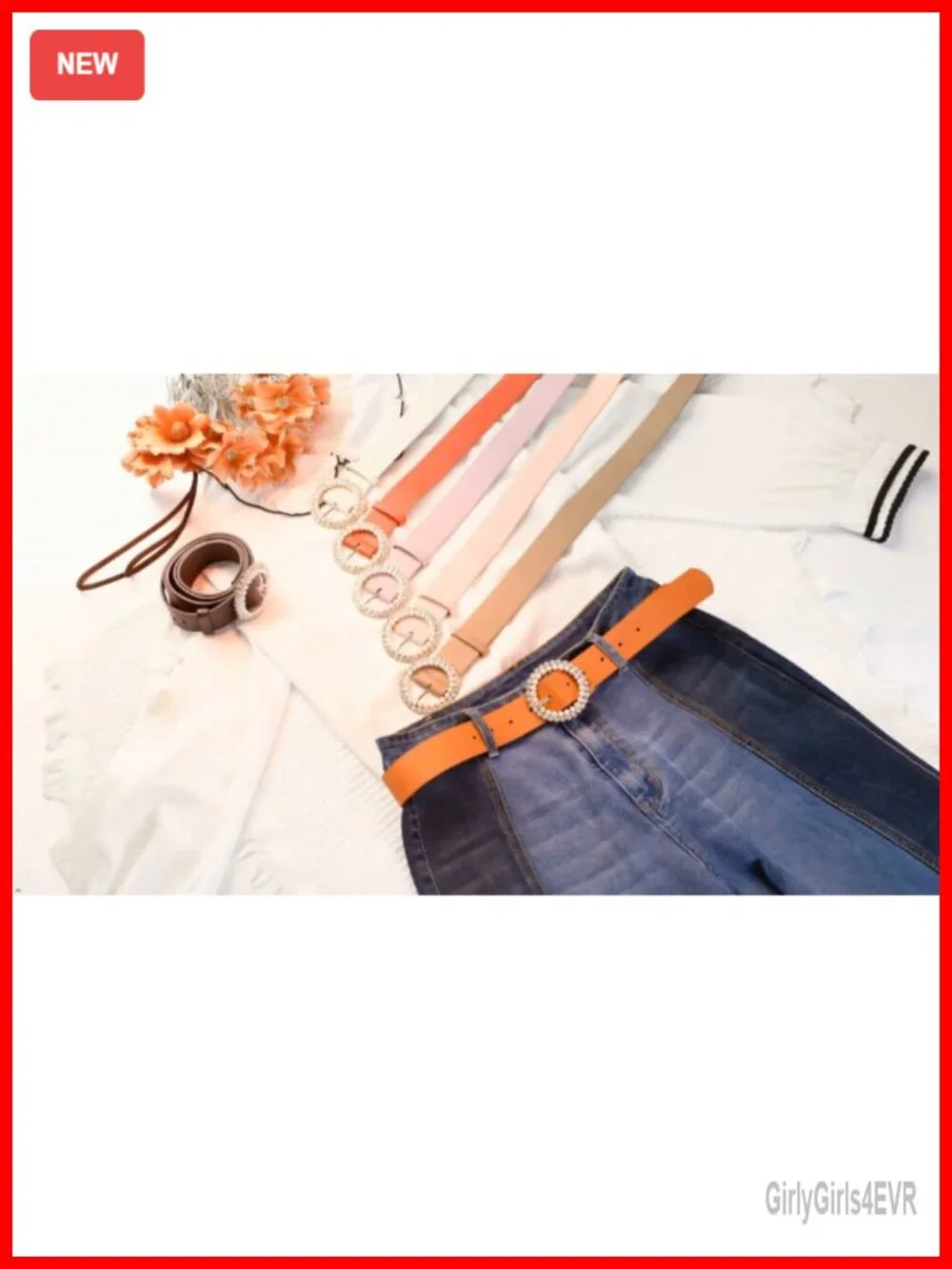 Women's Faux Leather Belt with Rhinestone Buckle for Dresses